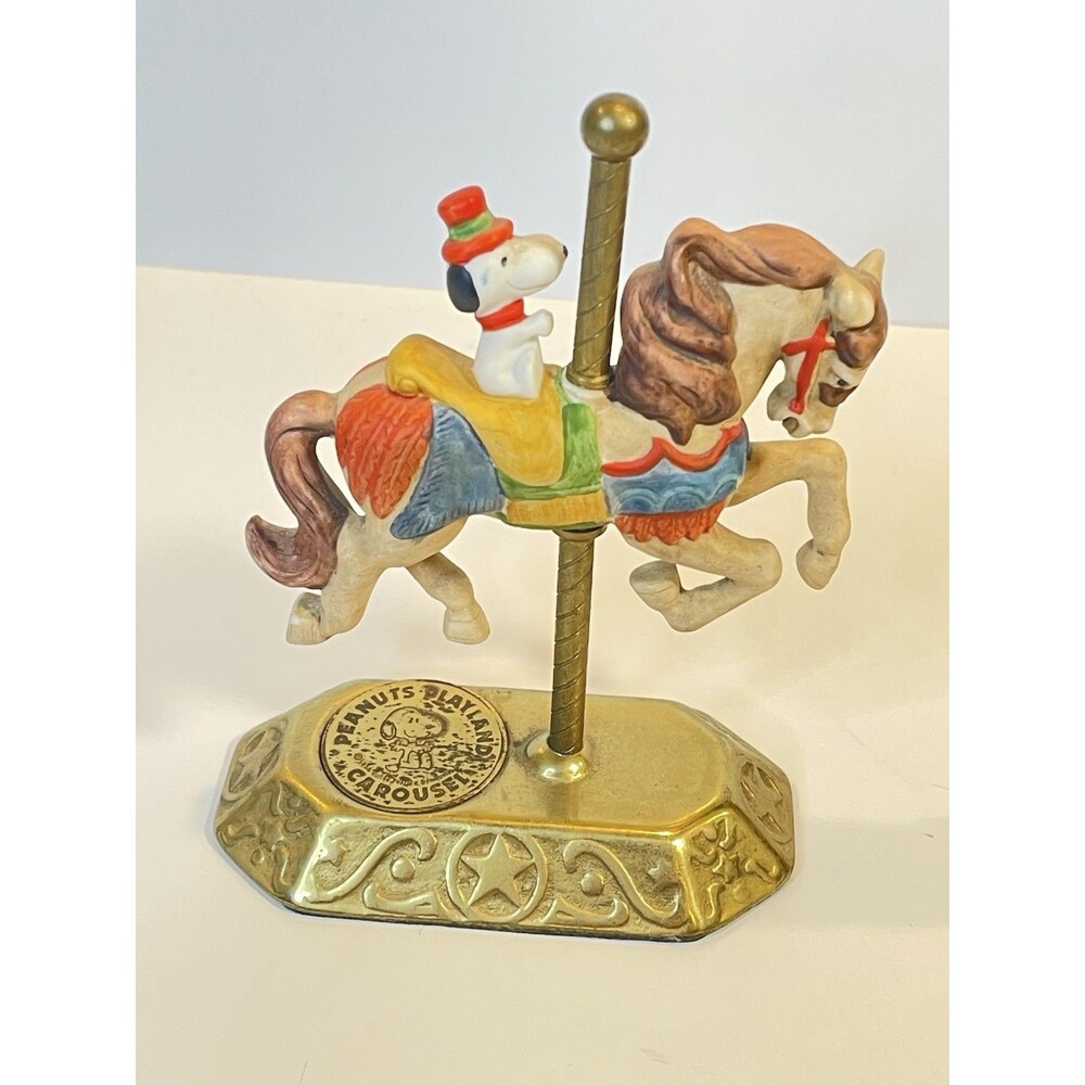 RARE! 1958 Peanuts Playland Carousel Snoopy on Horse Brass Base Figurine 5”